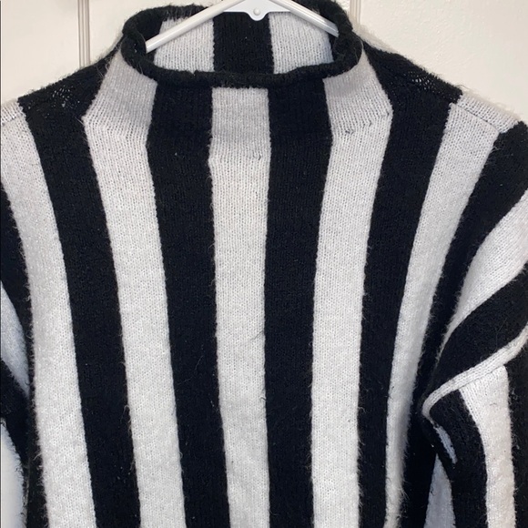 Mango Casual XS Black White Striped Turtleneck Sweater - Picture 4 of 11